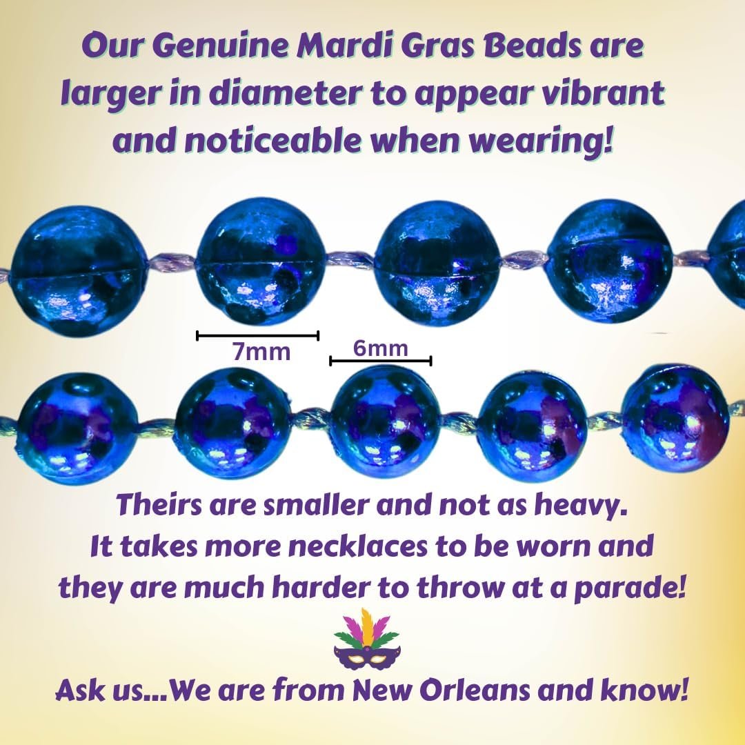 Mardi Gras Beads 33 inch 7mm, 12 Dozen, 144 Necklaces with Doubloon- Bulk Party Favors