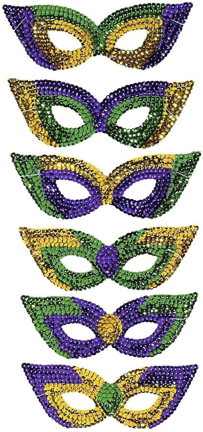 Mardi Gras Sequin Masks & Beads - 12 Face Masks, 36 Necklaces with Doubloon