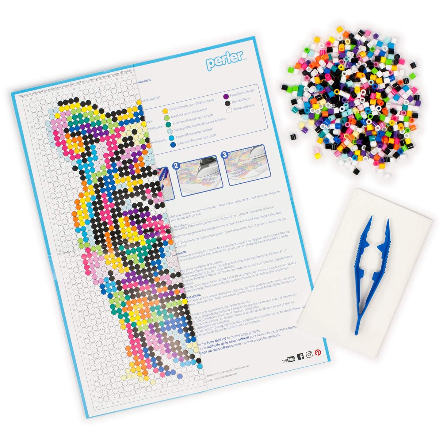 Perler Beads Rainbow Tiger Pattern and Fuse Bead Kit, 11'' X 11'', 3503Pc, Multicolor