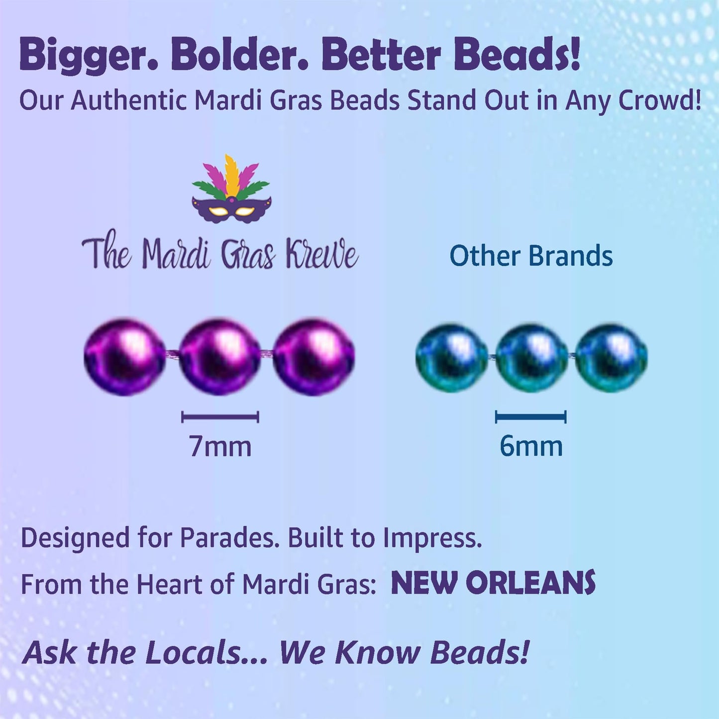 Mardi Gras Beads 33 inch 7mm, 6 Dozen, 72 Necklaces