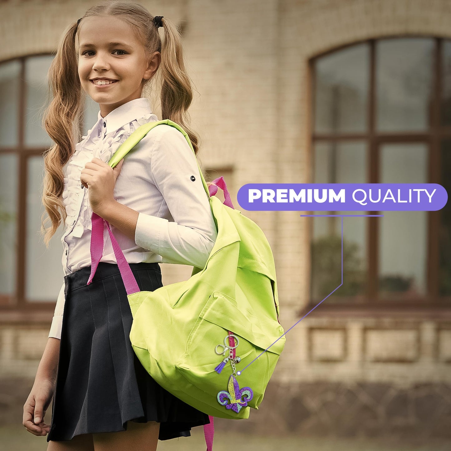 Mardi Gras Fleur-de-Lis Keychain - Purple, Green, and Gold Rhinestone Bag Clip - New Orleans Themed Purse Charm