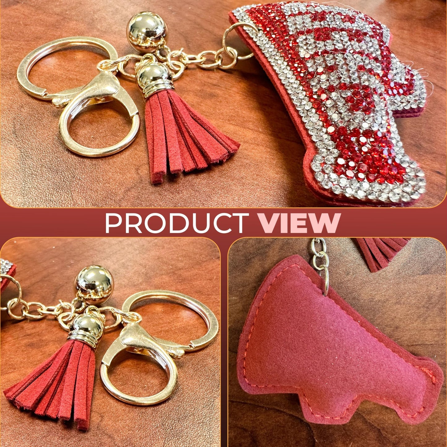 THE MARDI GRAS KREWE Sparkling Red and Silver Rhinestone Cheerleader Megaphone Keychain – Perfect Bag or Purse Charm Accessory for Cheer Enthusiasts and Team Spirit