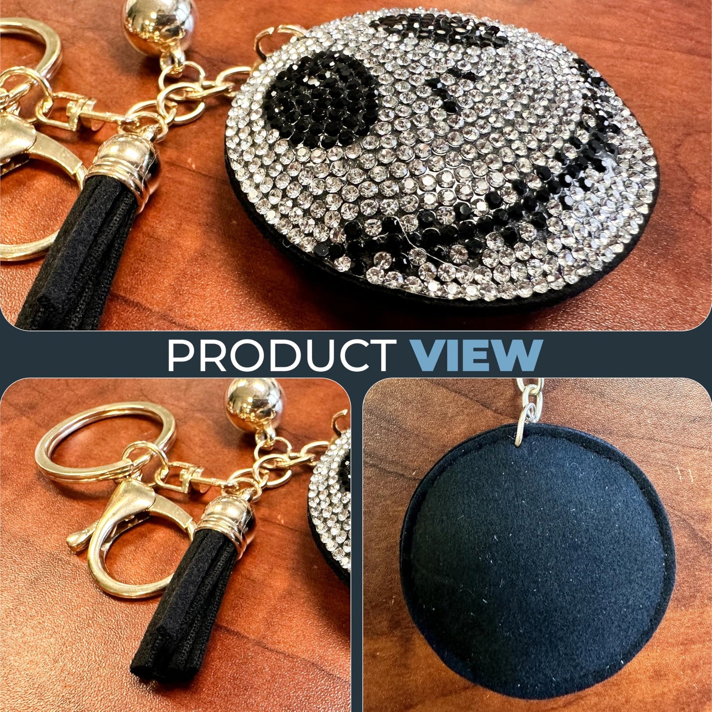 THE MARDI GRAS KREWE Rhinestone Round Skull Face Keychain, Purse Charm, and Bag Clip - Sparkling Silver Skull Accessory for Fans of Gothic and Halloween-Inspired Characters