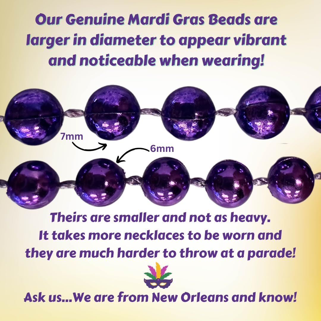 Mardi Gras Beads 33 inch 7mm, 12 Dozen, 144 Necklaces with Doubloon- Bulk Party Favors