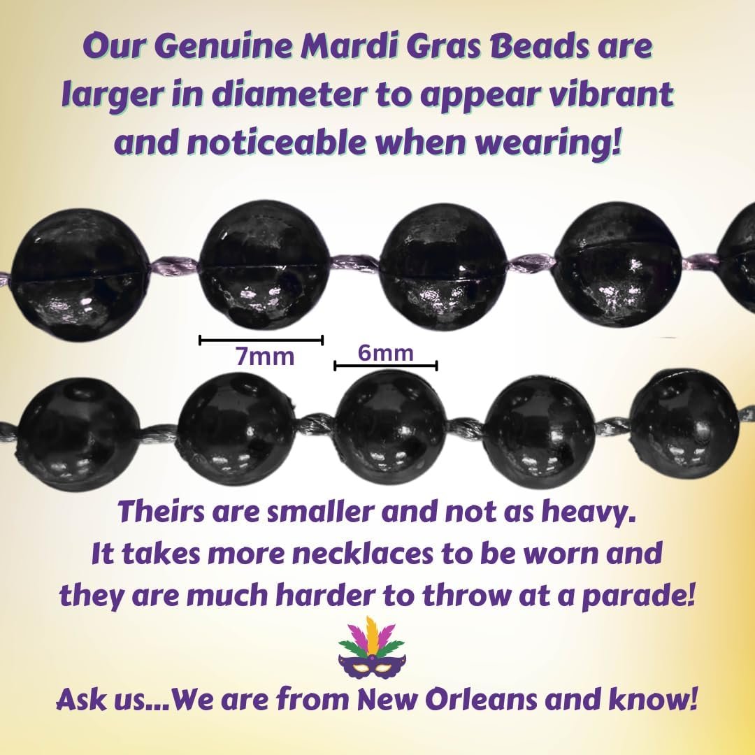Mardi Gras Beads 33 inch 7mm, 12 Dozen, 144 Necklaces with Doubloon- Bulk Party Favors