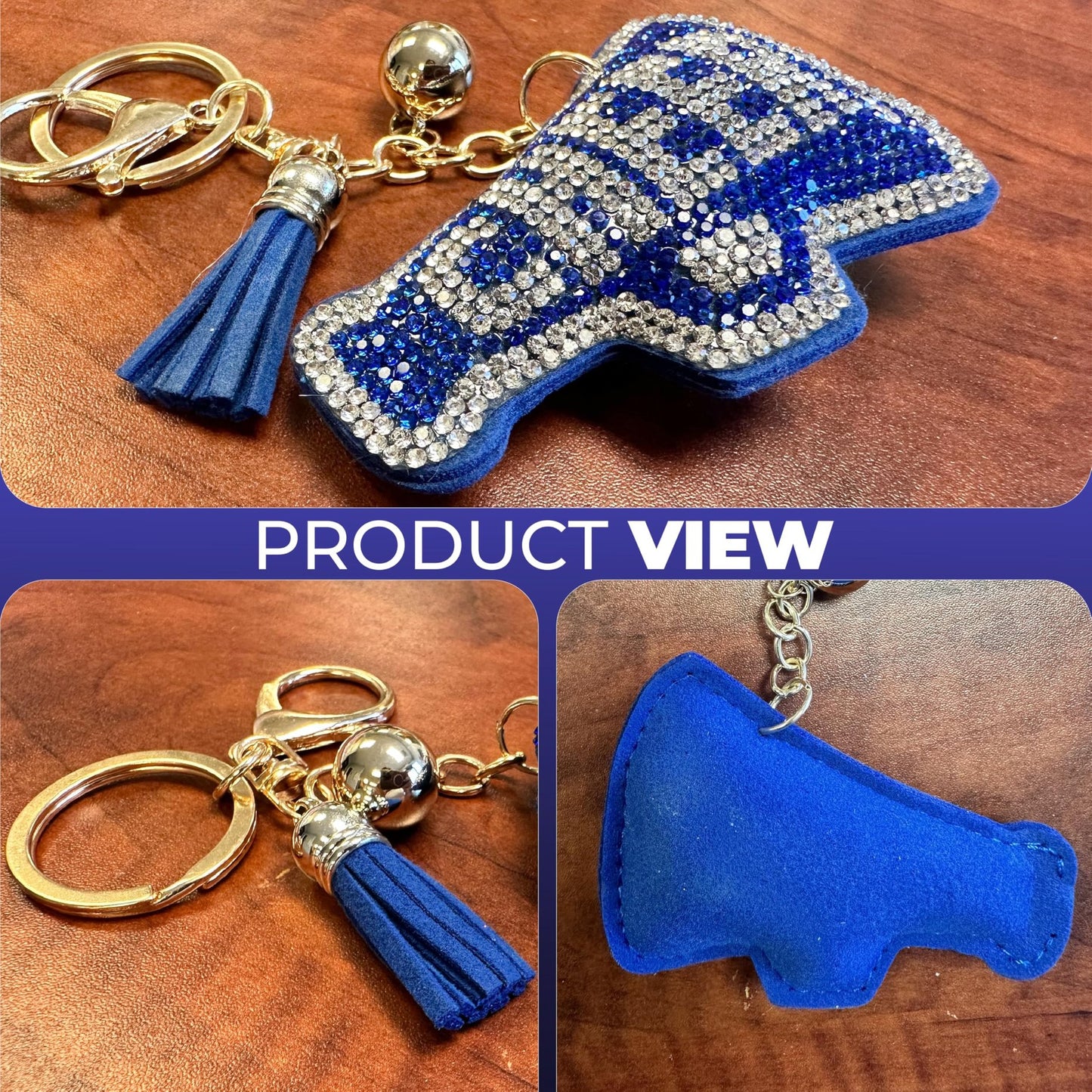 THE MARDI GRAS KREWE Sparkling Blue and Silver Rhinestone Cheerleader Megaphone Keychain – Perfect Bag or Purse Charm Accessory for Cheer Enthusiasts and Team Spirit
