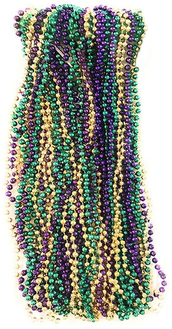 Murder Mystery Party Game Bundle- Murder at Mardi Gras, Host Your Own New Orleans Murder Mystery Dinner with 4 Feather Masks and 2 Dozen Purple, Green and Gold Bead Necklaces
