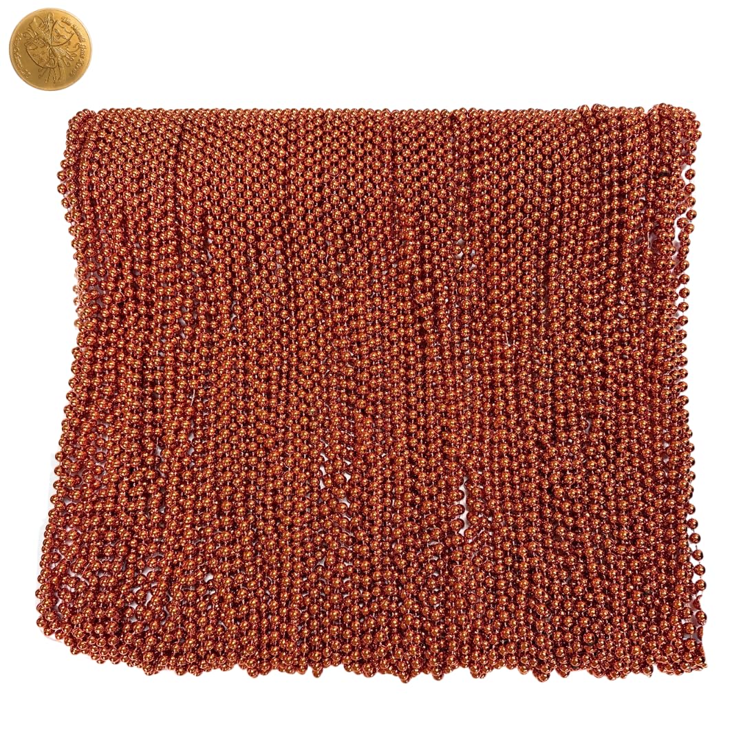Mardi Gras Beads 33 inch 7mm, 12 Dozen, 144 Necklaces with Doubloon- Bulk Party Favors