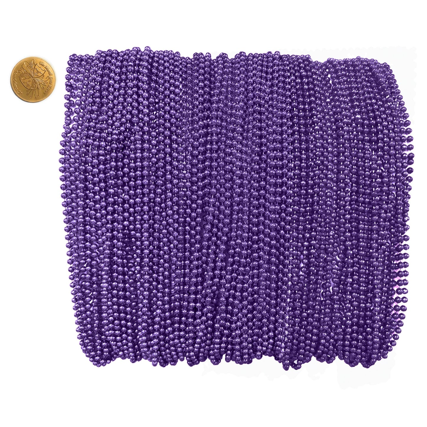 Mardi Gras Beads 33 inch 7mm, 12 Dozen, 144 Necklaces with Doubloon- Bulk Party Favors