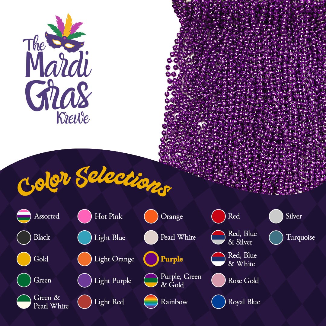 Mardi Gras Beads 33 inch 7mm, 12 Dozen, 144 Necklaces with Doubloon- Bulk Party Favors