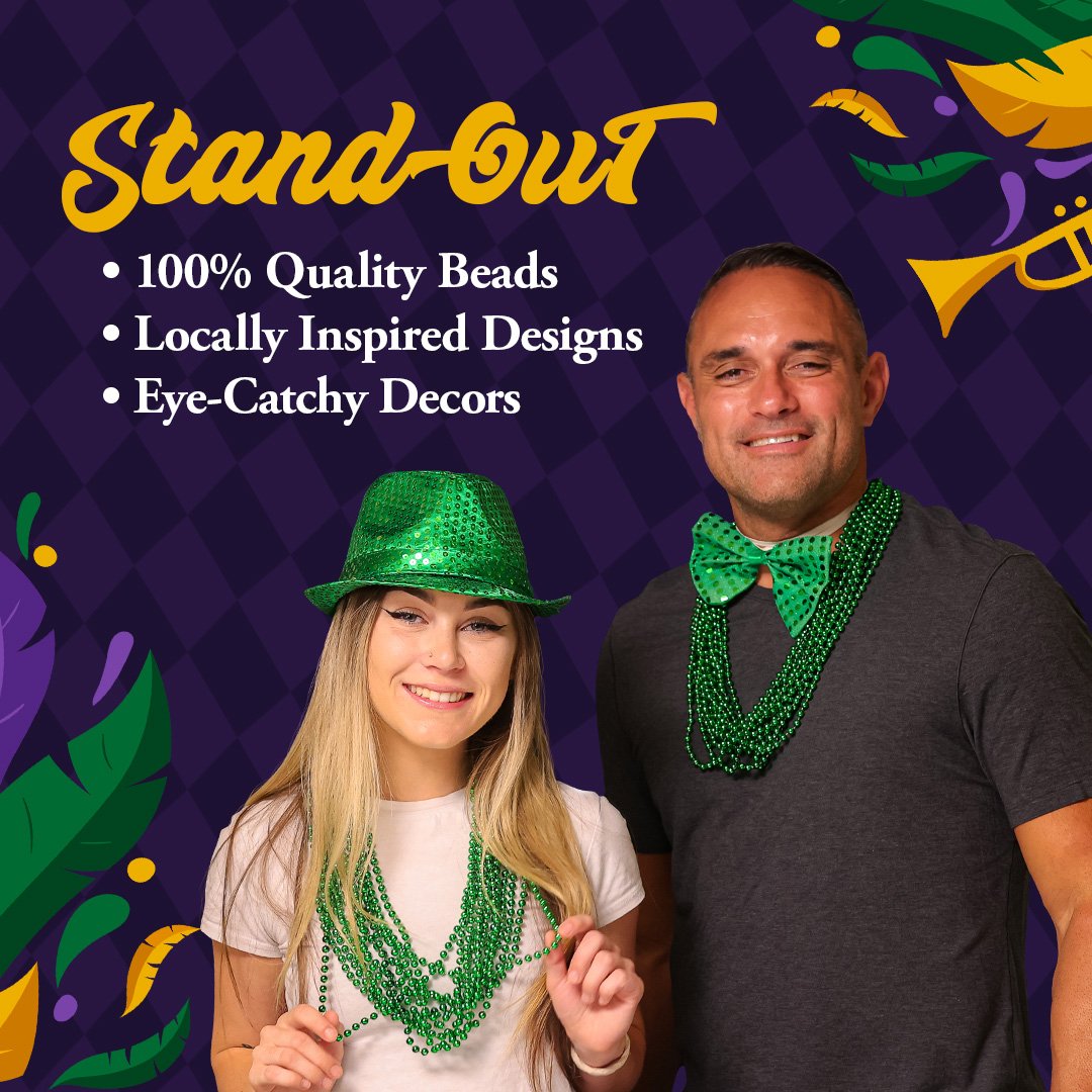 Mardi Gras Beads 33 inch 7mm, 12 Dozen, 144 Necklaces with Doubloon- Bulk Party Favors