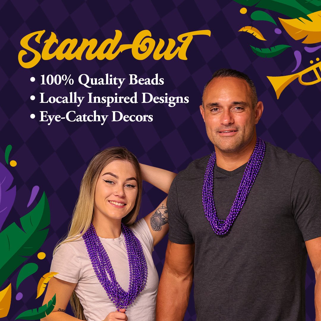 Mardi Gras Beads 33 inch 7mm, 12 Dozen, 144 Necklaces with Doubloon- Bulk Party Favors