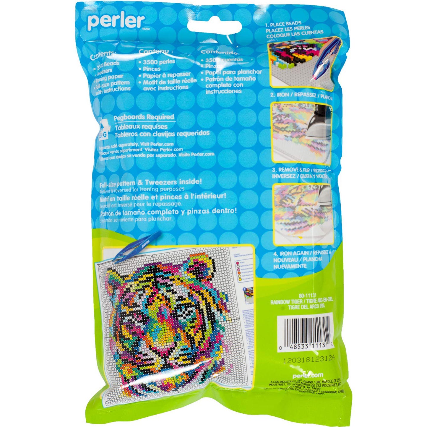 Perler Beads Rainbow Tiger Pattern and Fuse Bead Kit, 11'' X 11'', 3503Pc, Multicolor