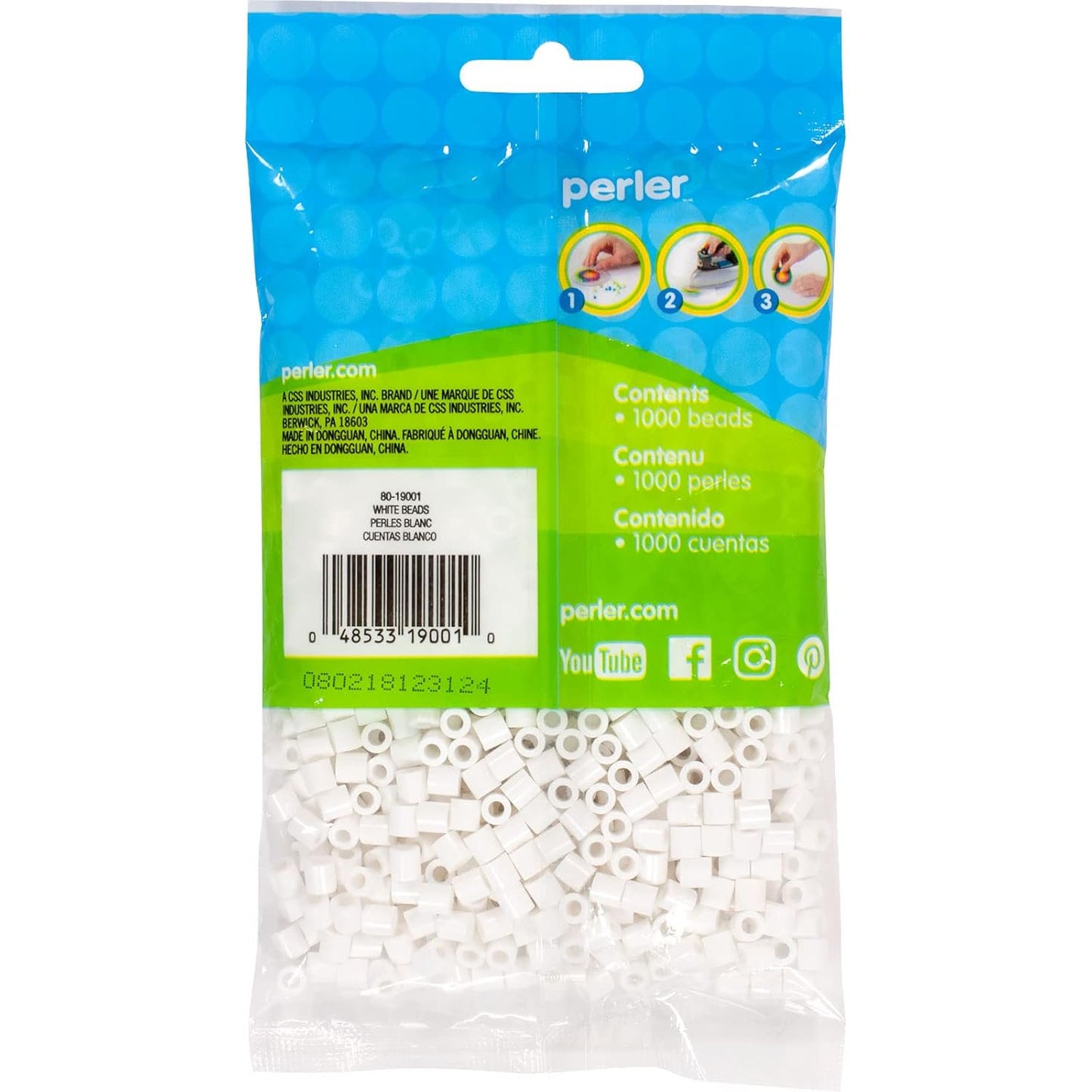 Perler White Fuse Beads for Kids and Adults Crafts, 5mm Hollow Plastic Iron Beads Bulk Refill Bag, Non-Toxic, Compatible with Perler Pegboards, 1000pcs