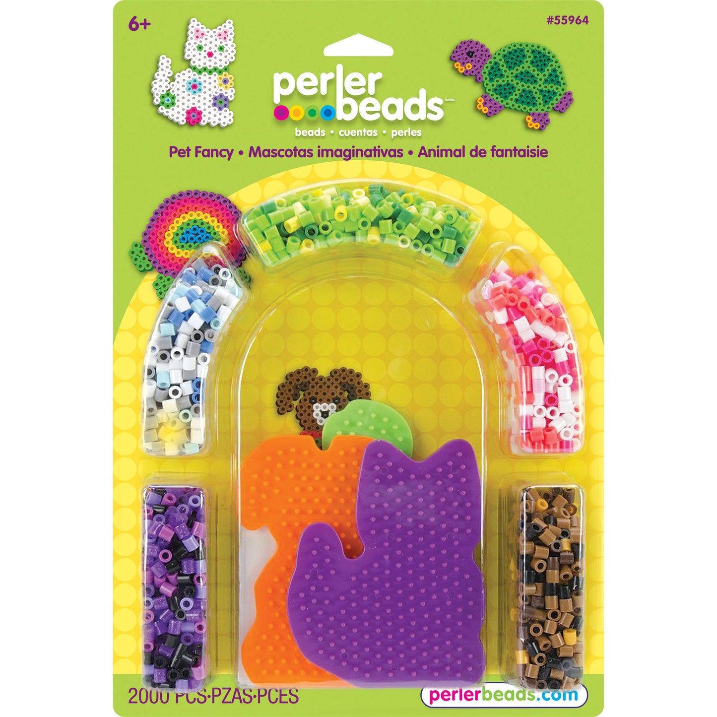 Perler Beads Fancy Pet Fuse Bead Kit with 2000 Beads & 3 Pegboards - Turtle, Kitty & Puppy Designs