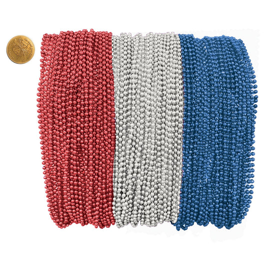 Mardi Gras Beads 33 inch 7mm, 12 Dozen, 144 Necklaces with Doubloon- Bulk Party Favors