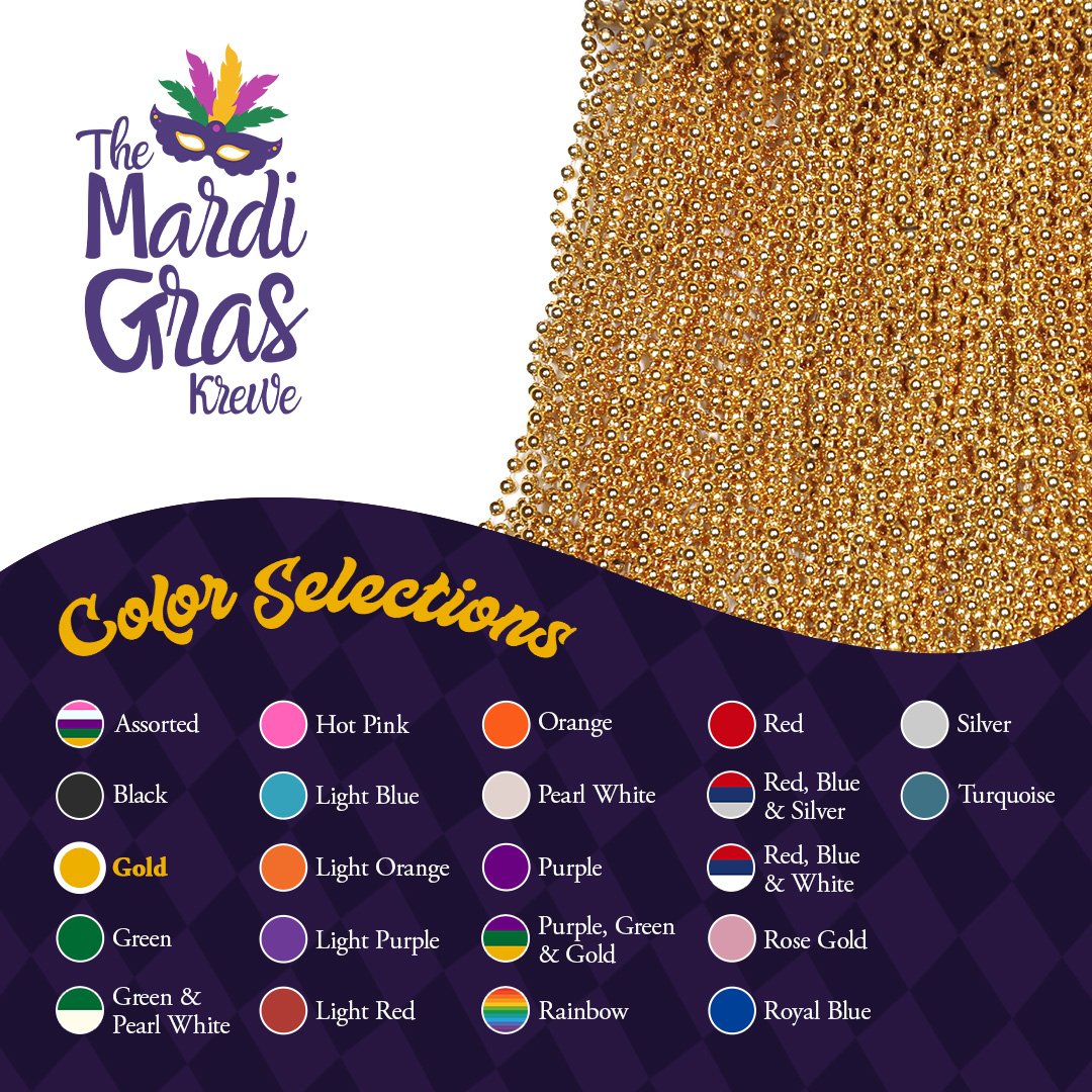 Mardi Gras Beads 33 inch 7mm, 12 Dozen, 144 Necklaces with Doubloon- Bulk Party Favors