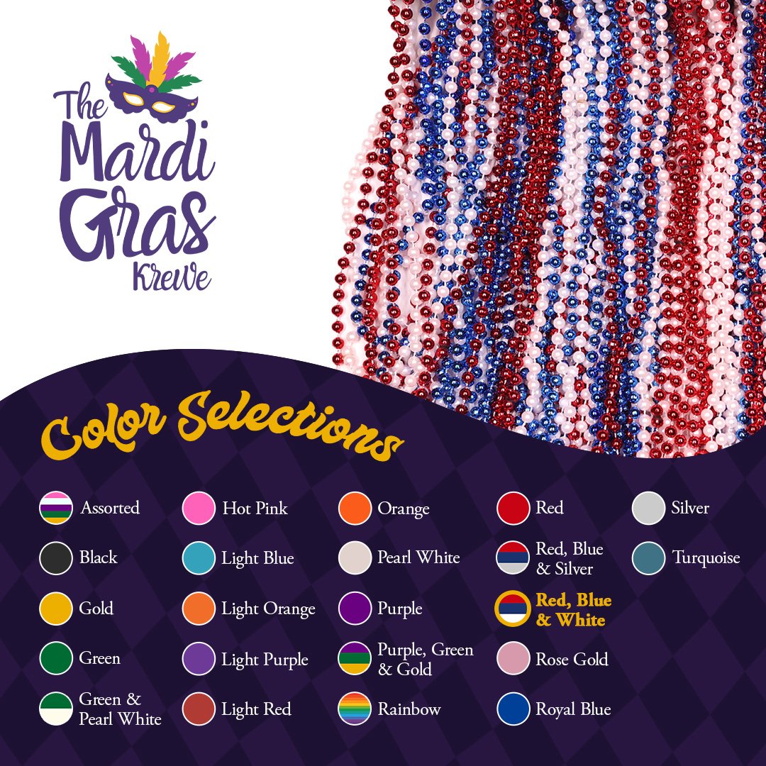 Mardi Gras Beads 33 inch 7mm, 12 Dozen, 144 Necklaces with Doubloon- Bulk Party Favors
