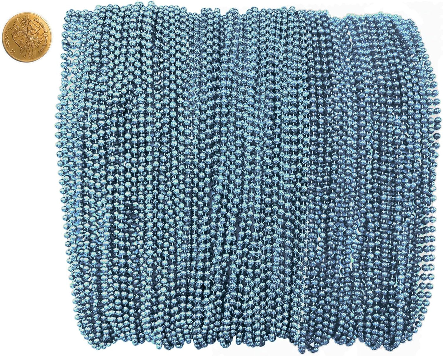 Mardi Gras Beads 33 inch 7mm, 12 Dozen, 144 Necklaces with Doubloon- Bulk Party Favors