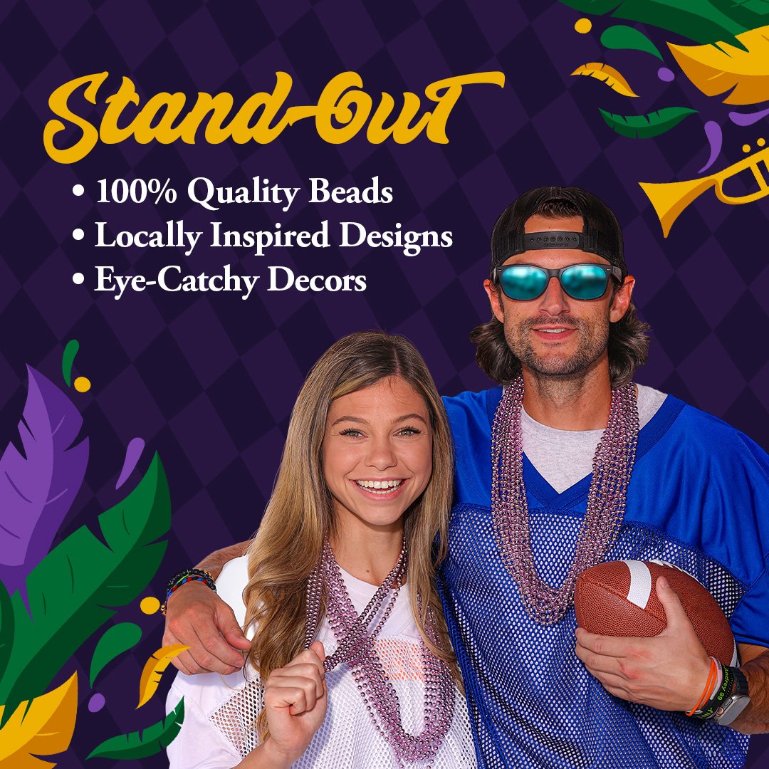 Mardi Gras Beads 33 inch 7mm, 12 Dozen, 144 Necklaces with Doubloon- Bulk Party Favors