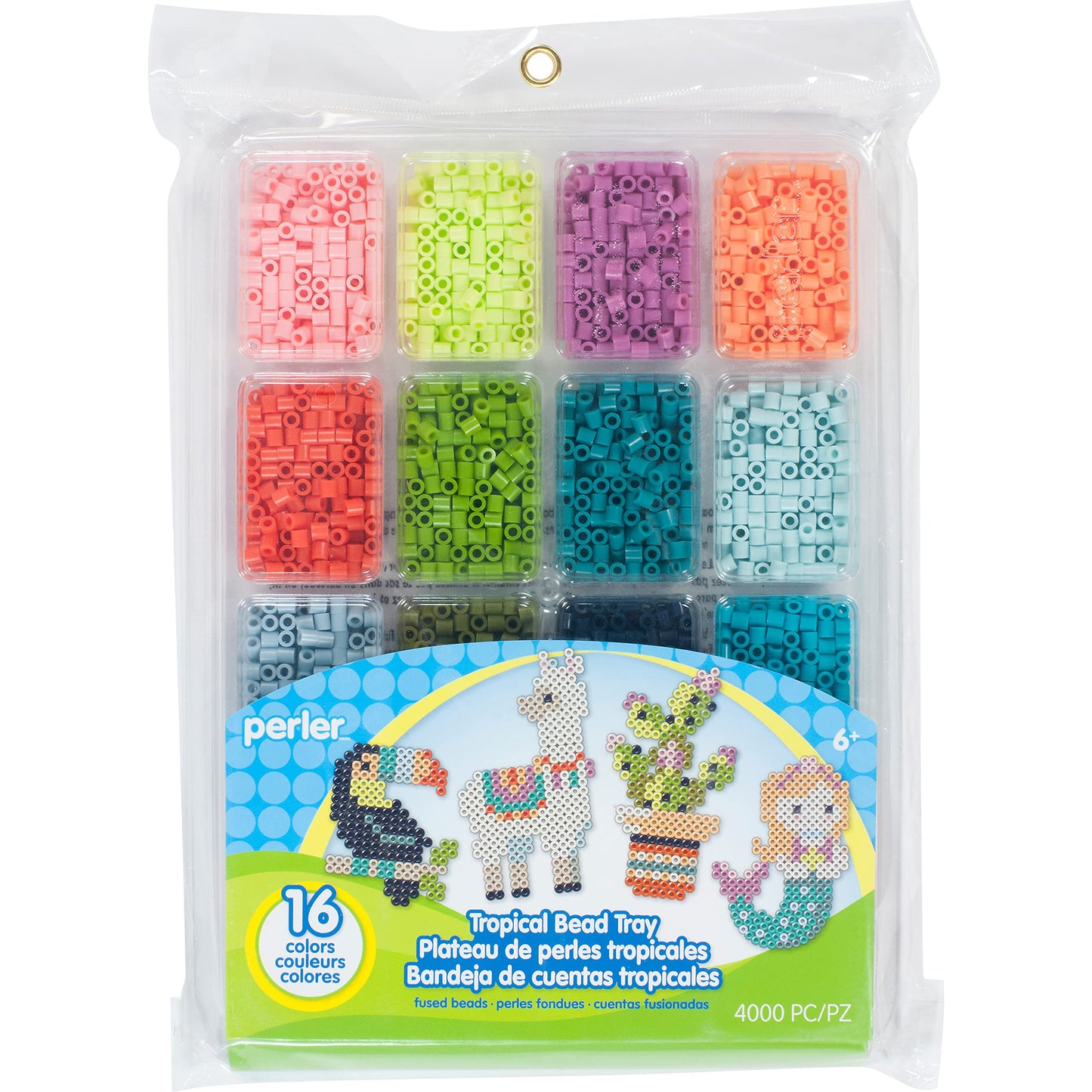 Perler Tropical Colors Fuse Bead Tray - 4000 Beads in 16 Colors with Organizer Compartments