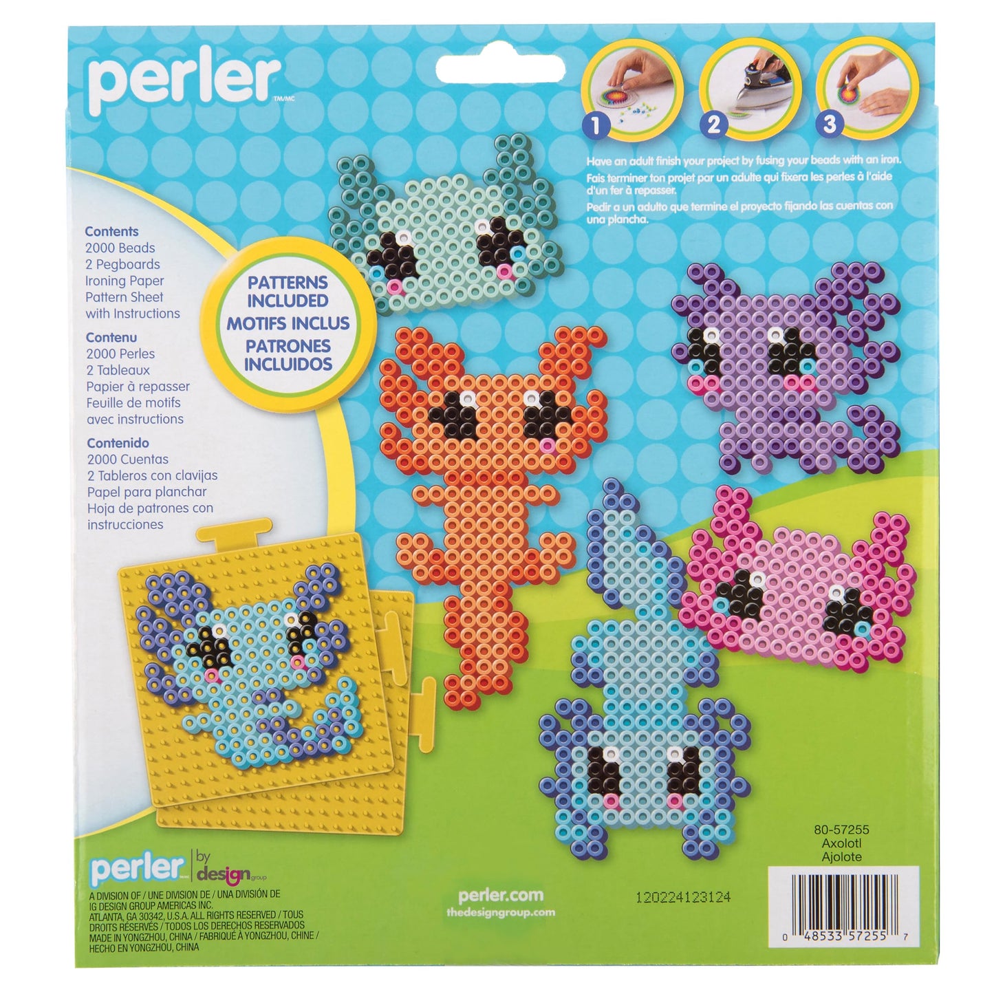 Perler 80-57255 Axolotl Fused Bead Craft Activity Kit with 12 Projects, Multicolor, 2004 Pieces