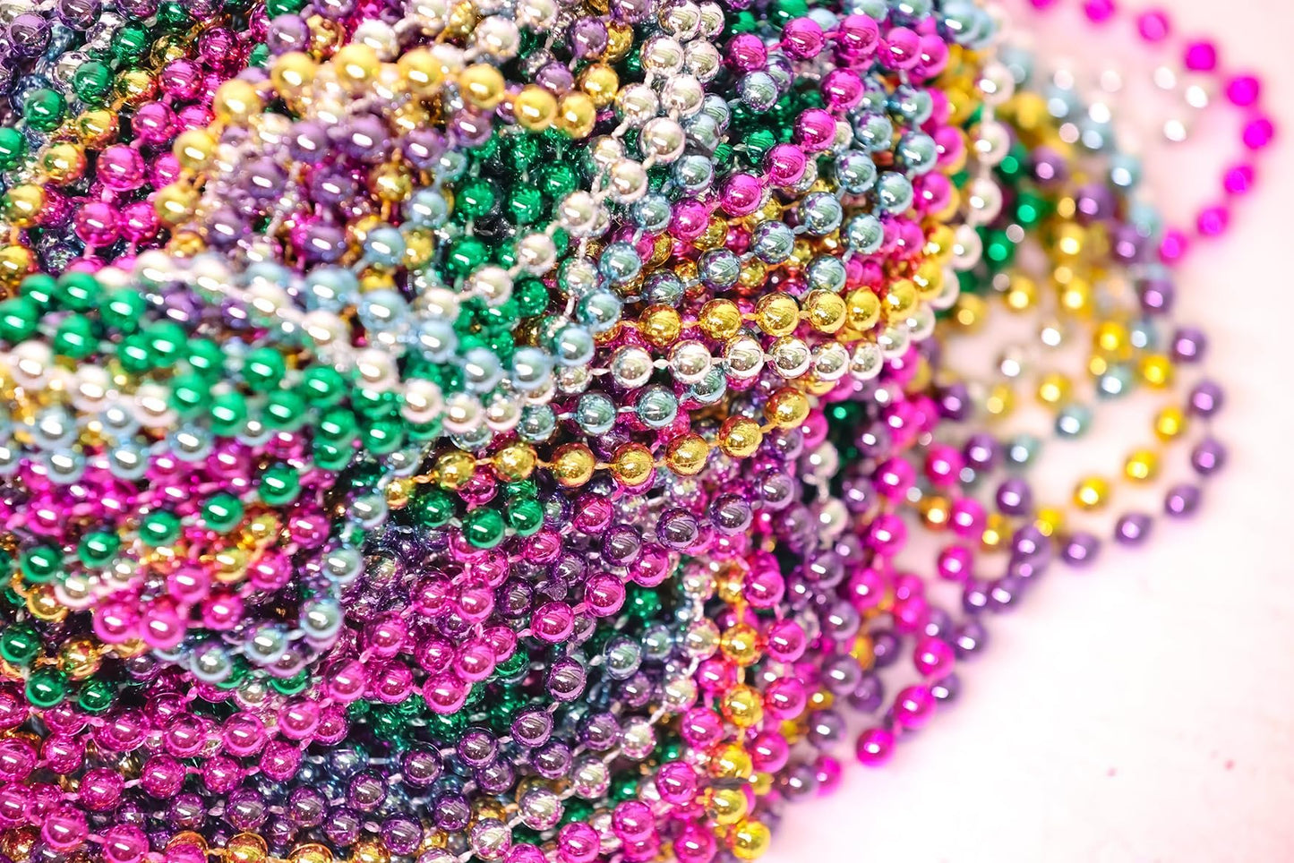 Mardi Gras Beads 33 inch 7mm, 12 Dozen, 144 Necklaces with Doubloon- Bulk Party Favors