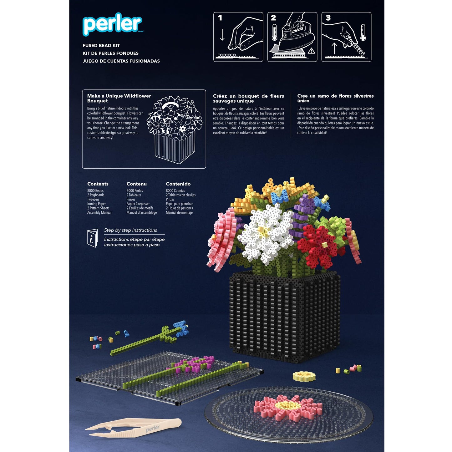 Perler 80-57239 Wildflower Bouquet 3D Fused Bead Craft Activity Kit, Multicolor, 8007 Pieces