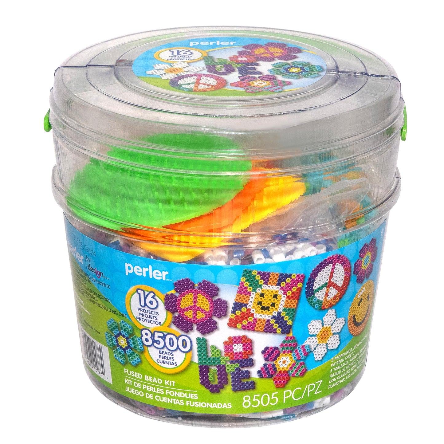 Perler 80-42988 Daisy Love Big Bucket Fused Bead Activity Kit with 16 Unique Patterns, Multicolor, 8505 Pieces