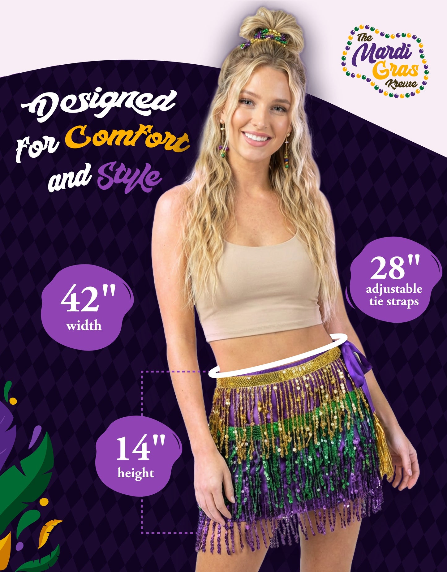 Mardi Gras Outfit for Women Sequin Skirt, Purple Green & Gold Sequin Skirt