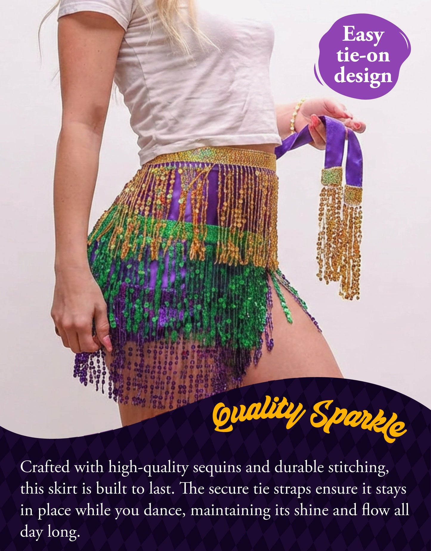 Mardi Gras Outfit for Women Sequin Skirt, Purple Green & Gold Sequin Skirt
