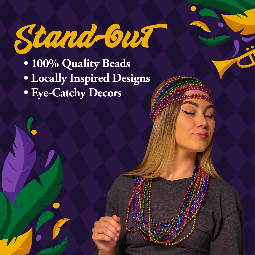 Mardi Gras Beads 33 inch 7mm, 12 Dozen, 144 Necklaces with Doubloon- Bulk Party Favors