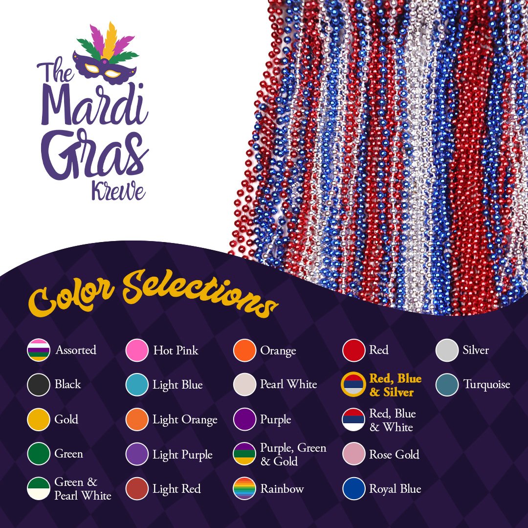 Mardi Gras Beads 33 inch 7mm, 12 Dozen, 144 Necklaces with Doubloon- Bulk Party Favors