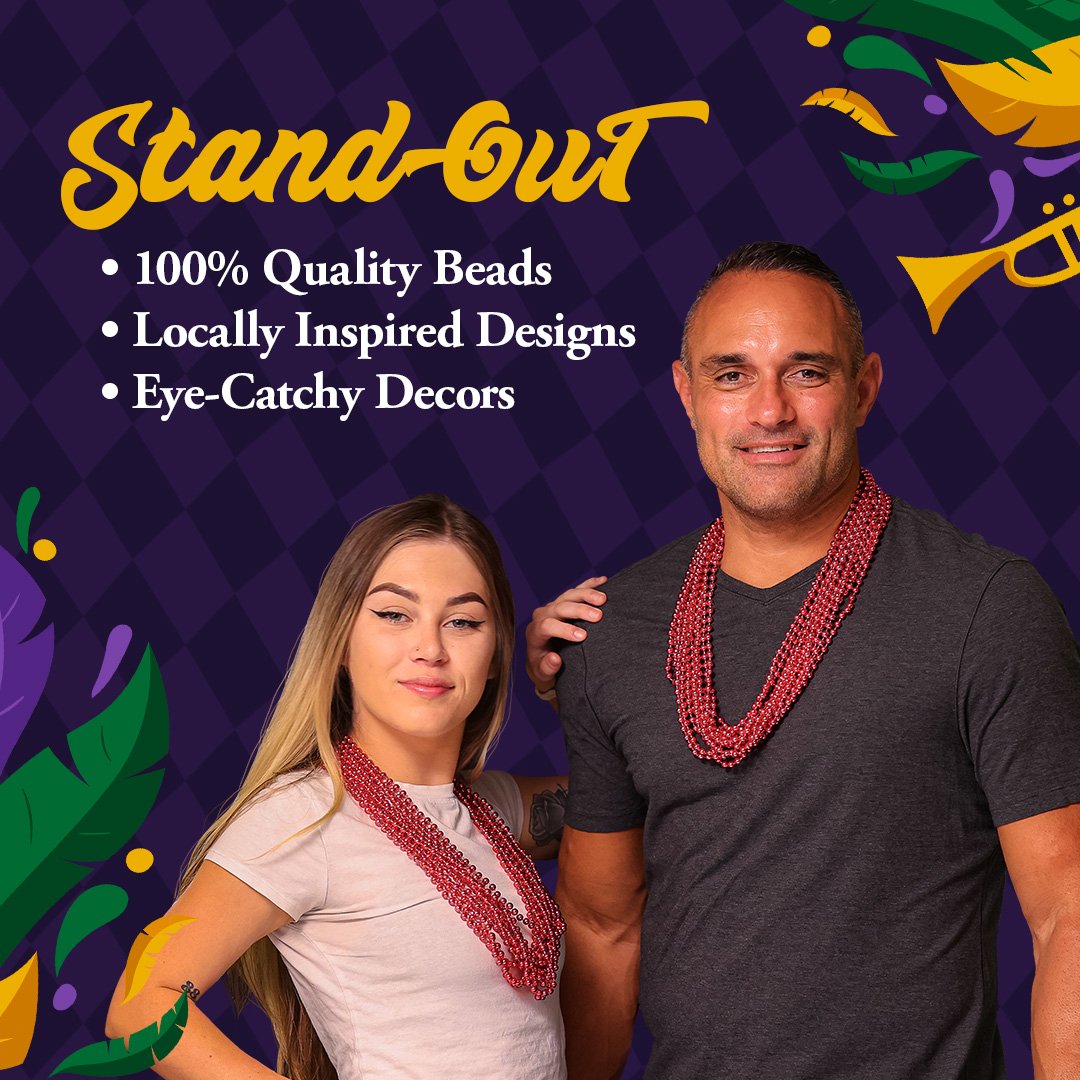 Mardi Gras Beads 33 inch 7mm, 12 Dozen, 144 Necklaces with Doubloon- Bulk Party Favors