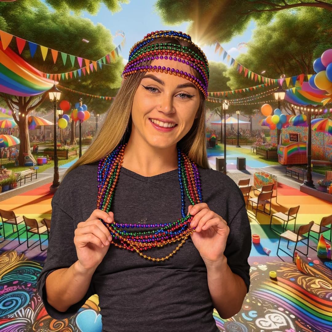 Mardi Gras Beads 33 inch 7mm, 12 Dozen, 144 Necklaces with Doubloon- Bulk Party Favors