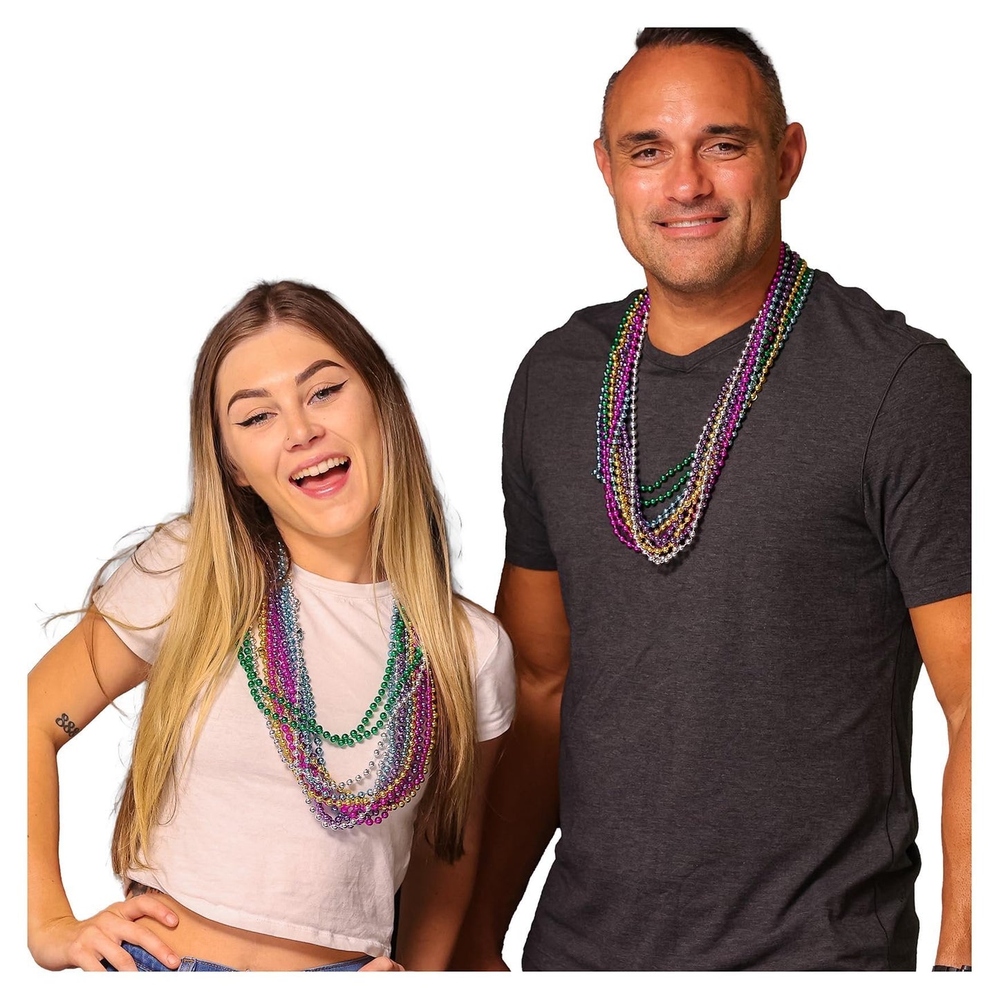 Mardi Gras Beads 33 inch 7mm, 12 Dozen, 144 Necklaces with Doubloon- Bulk Party Favors