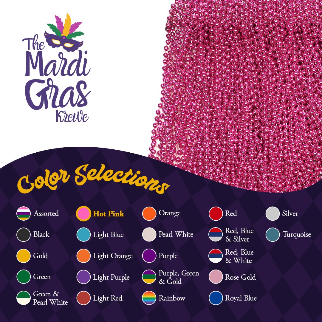Mardi Gras Beads 33 inch 7mm, 6 Dozen, 72 Necklaces