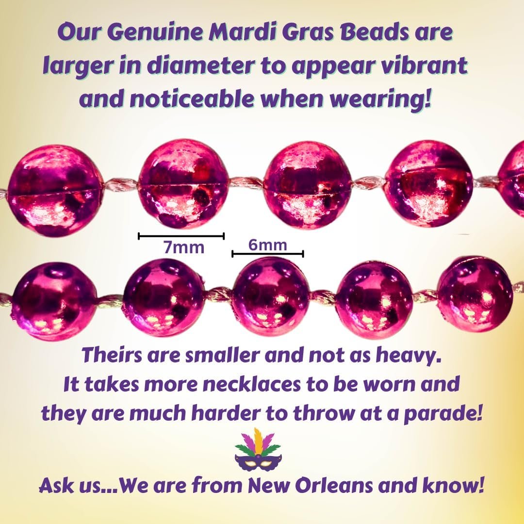 Mardi Gras Beads 33 inch 7mm, 12 Dozen, 144 Necklaces with Doubloon- Bulk Party Favors
