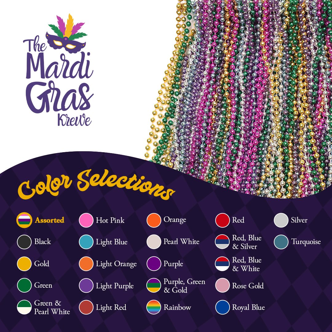 Mardi Gras Beads 33 inch 7mm, 12 Dozen, 144 Necklaces with Doubloon- Bulk Party Favors
