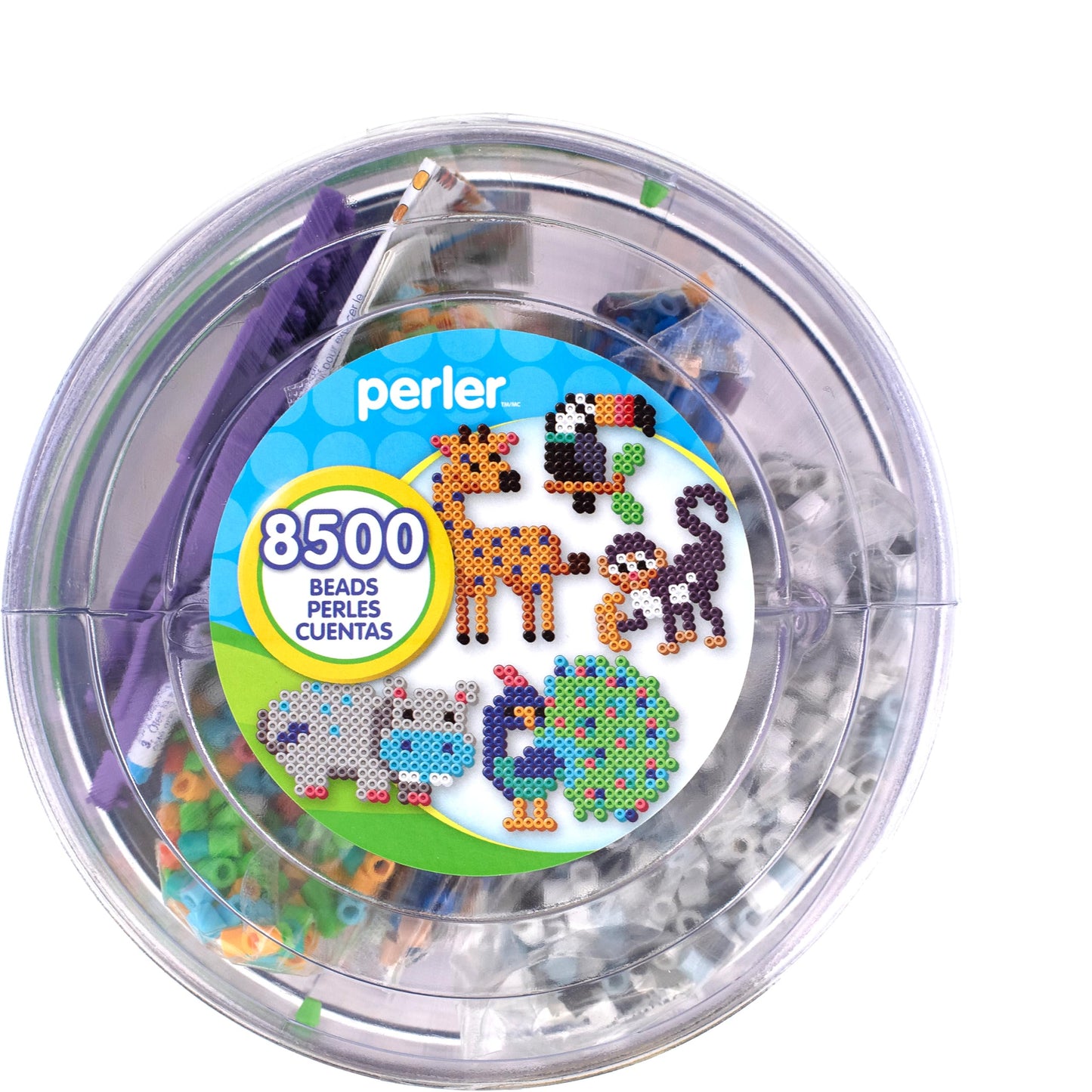 Perler 80-42993 Day at The Zoo Fused Bead Activity Bucket with Pegboards and Patterns, Multicolor, 8504 Pieces