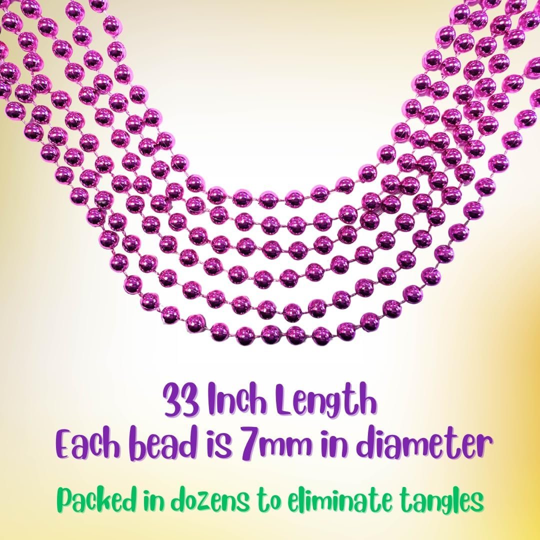 Mardi Gras Beads 33 inch 7mm, 12 Dozen, 144 Necklaces with Doubloon- Bulk Party Favors