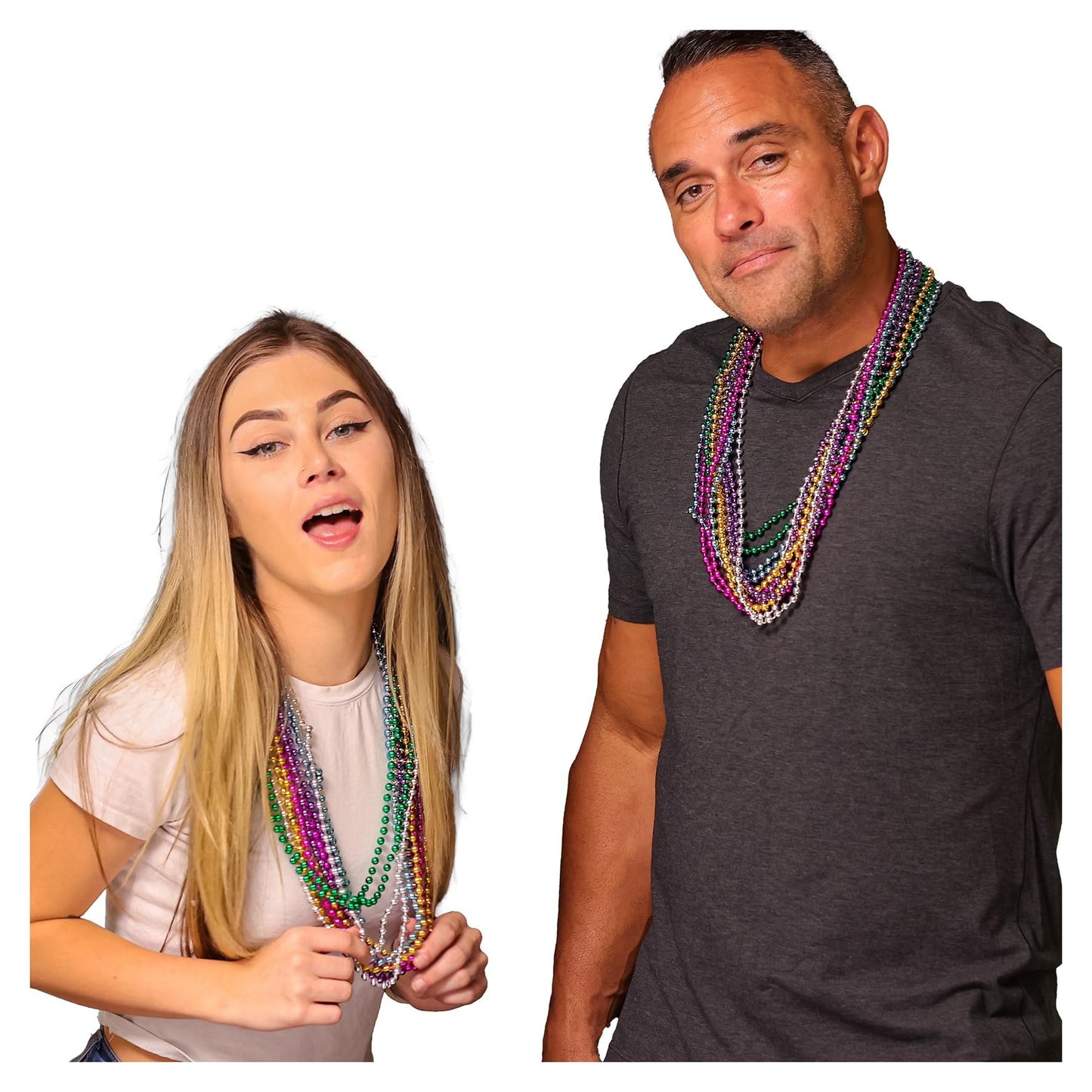 Mardi Gras Beads 33 inch 7mm, 12 Dozen, 144 Necklaces with Doubloon- Bulk Party Favors