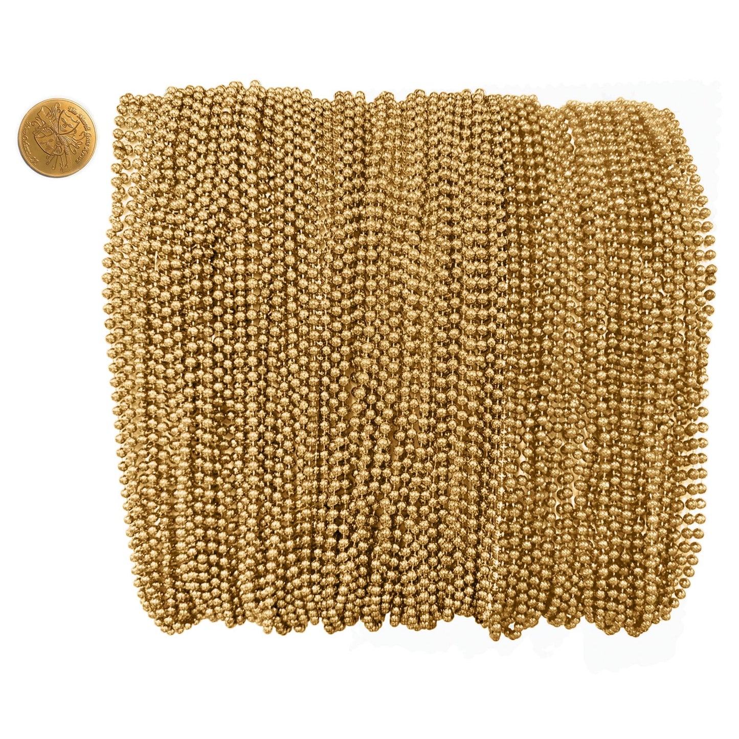 Mardi Gras Beads 33 inch 7mm, 12 Dozen, 144 Necklaces with Doubloon- Bulk Party Favors