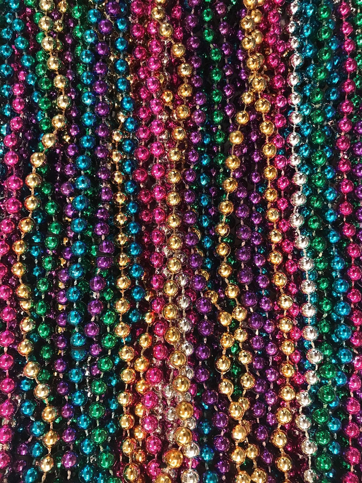 Mardi Gras Beads 33 inch 7mm, 12 Dozen, 144 Necklaces with Doubloon- Bulk Party Favors