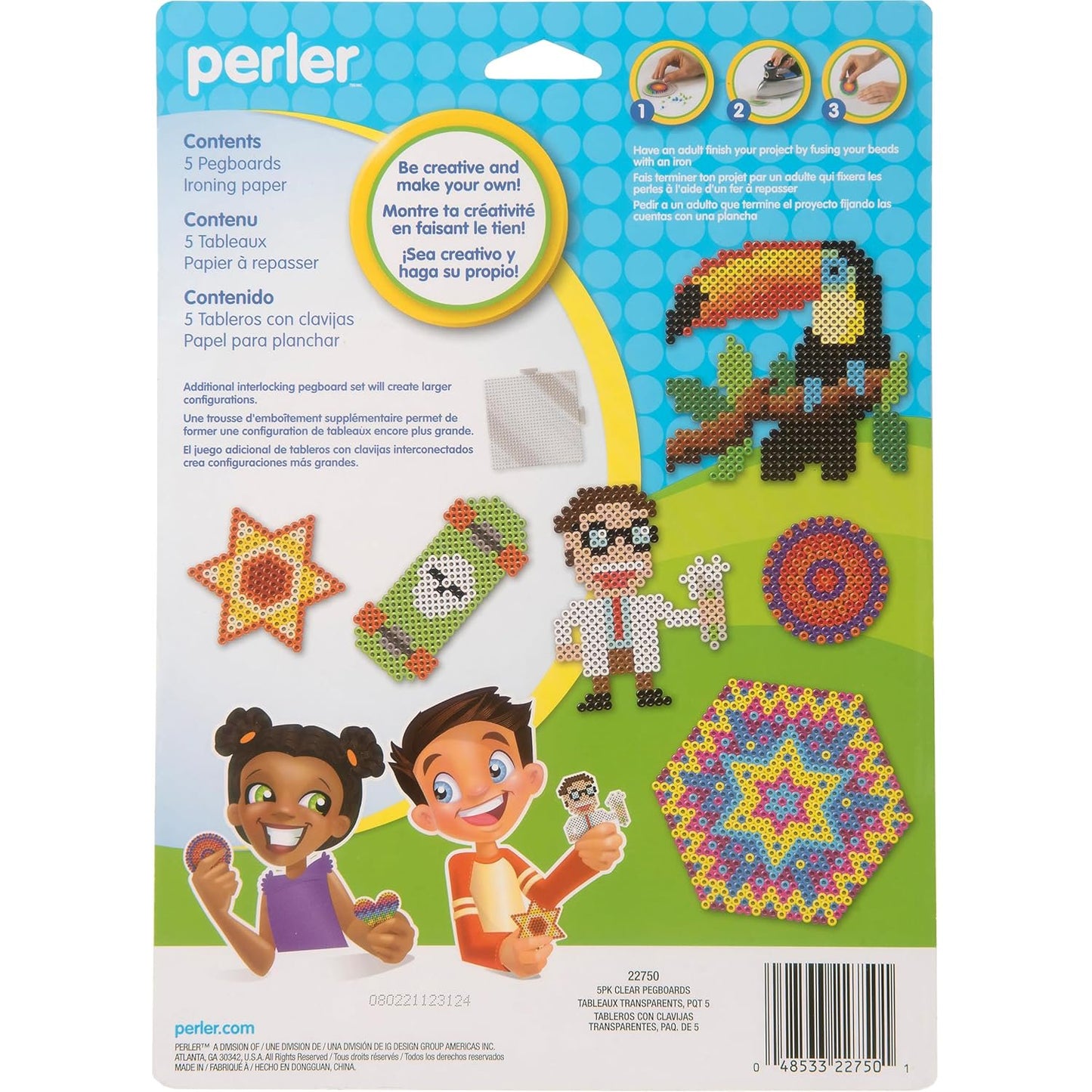 Perler Assorted Clear Plastic Pegboards for Fuse Bead Kids Crafts, 5 Shapes with Reusable Ironing Paper, 6 Piece Set