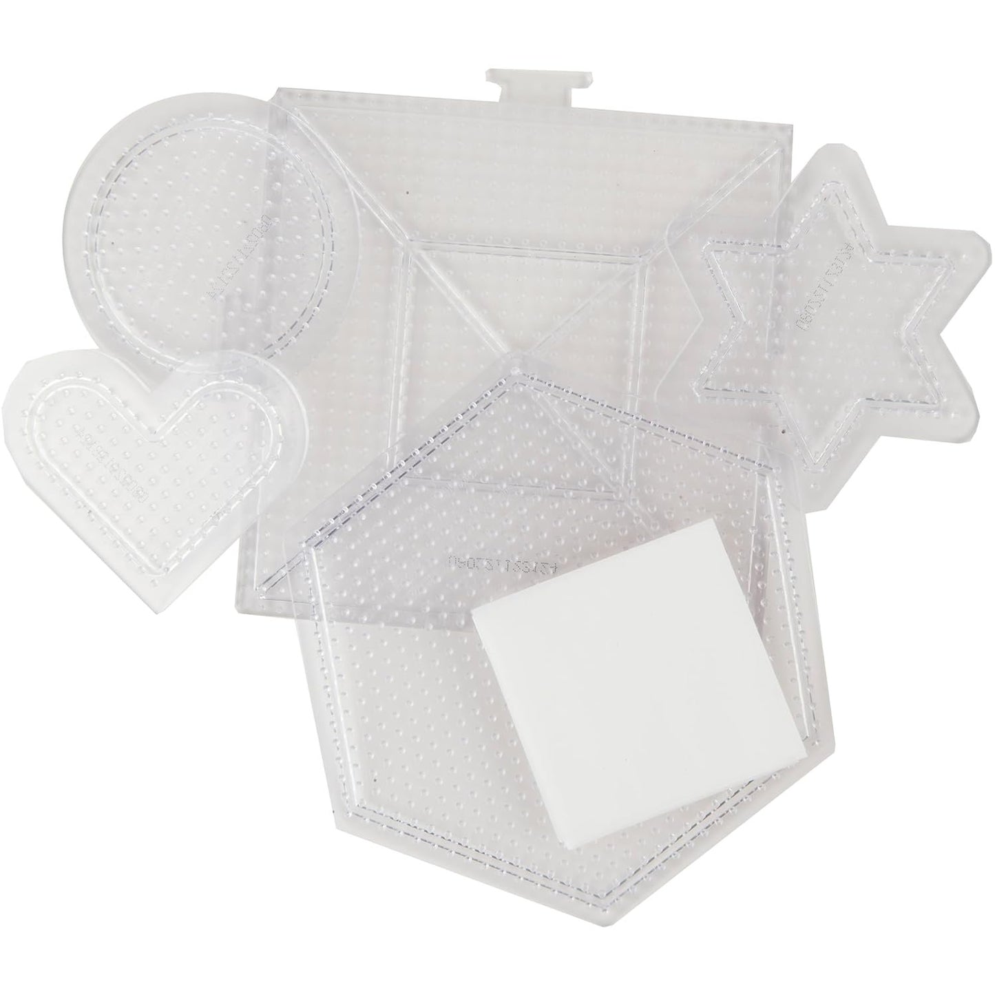 Perler Assorted Clear Plastic Pegboards for Fuse Bead Kids Crafts, 5 Shapes with Reusable Ironing Paper, 6 Piece Set