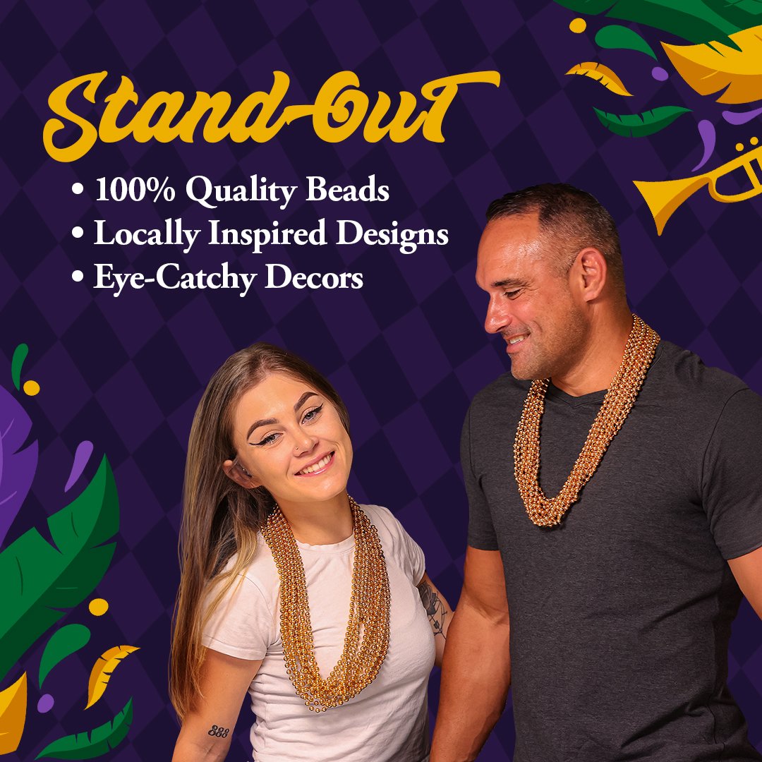 Mardi Gras Beads 33 inch 7mm, 12 Dozen, 144 Necklaces with Doubloon- Bulk Party Favors