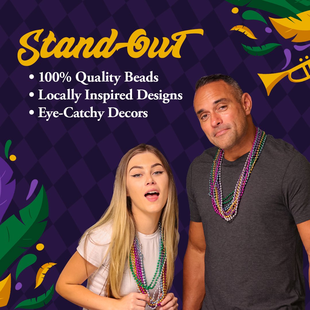 THE MARDI GRAS KREWE Green Mardi Gras Beads - 33 Inch, 120 Pieces