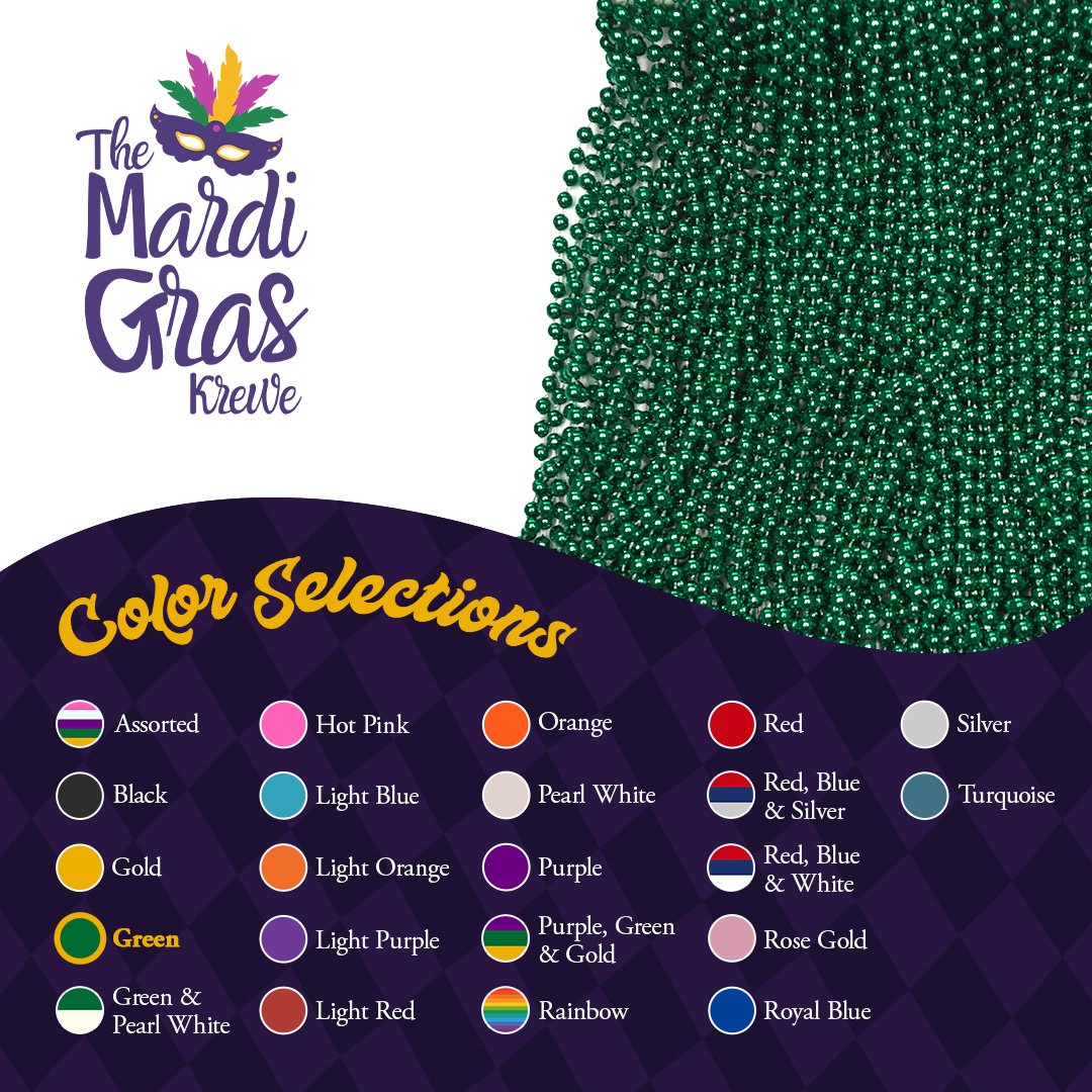 THE MARDI GRAS KREWE Green Mardi Gras Beads - 33 Inch, 120 Pieces