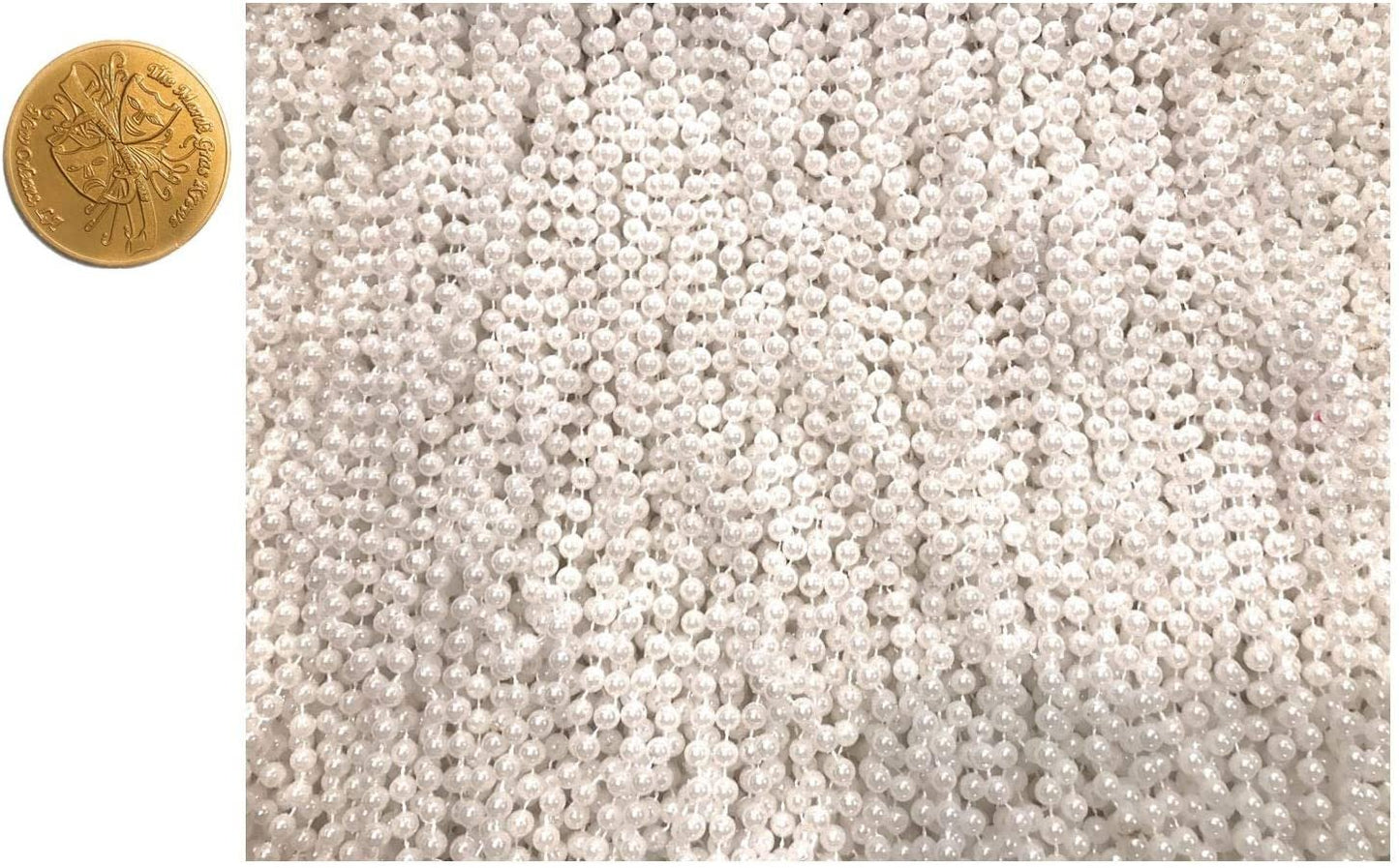 Mardi Gras Beads 33 inch 7mm, 12 Dozen, 144 Necklaces with Doubloon- Bulk Party Favors